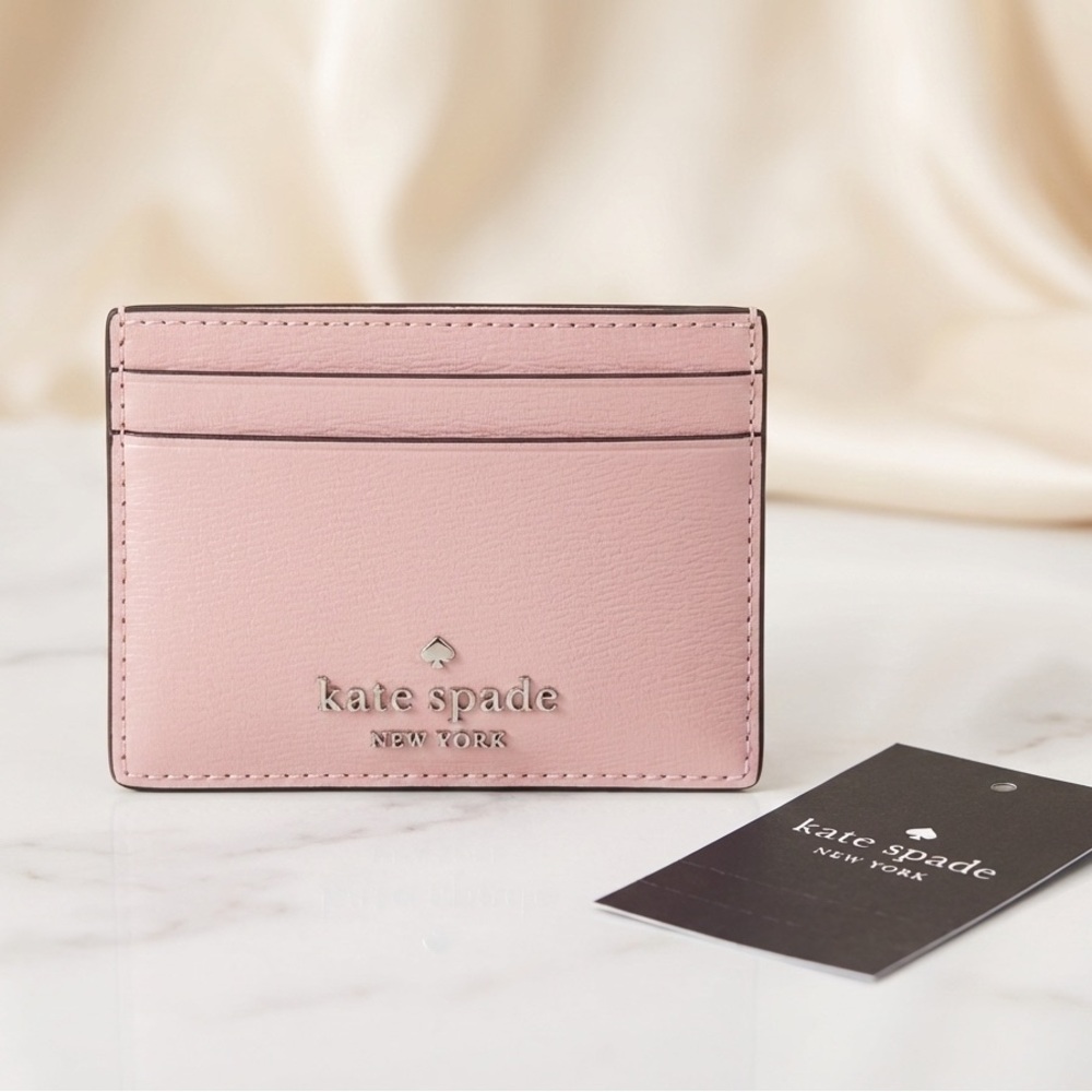 Kate Spade Madison Textured Patent Leather Small Slim Cardholder in Tutu Pink